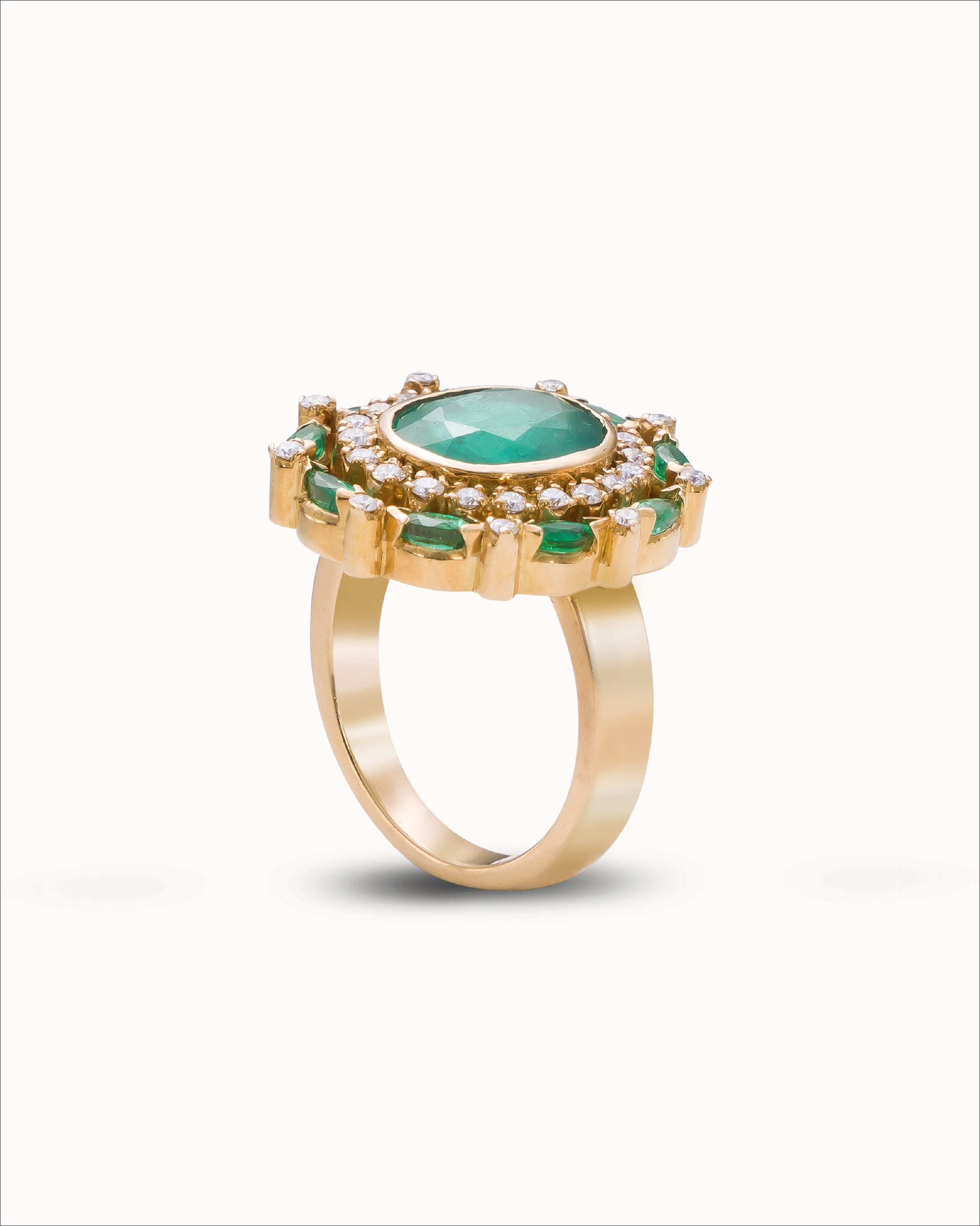 Ahalya Gold & Emerald Ring FR-XEML-AA-04-0006 - Angled View