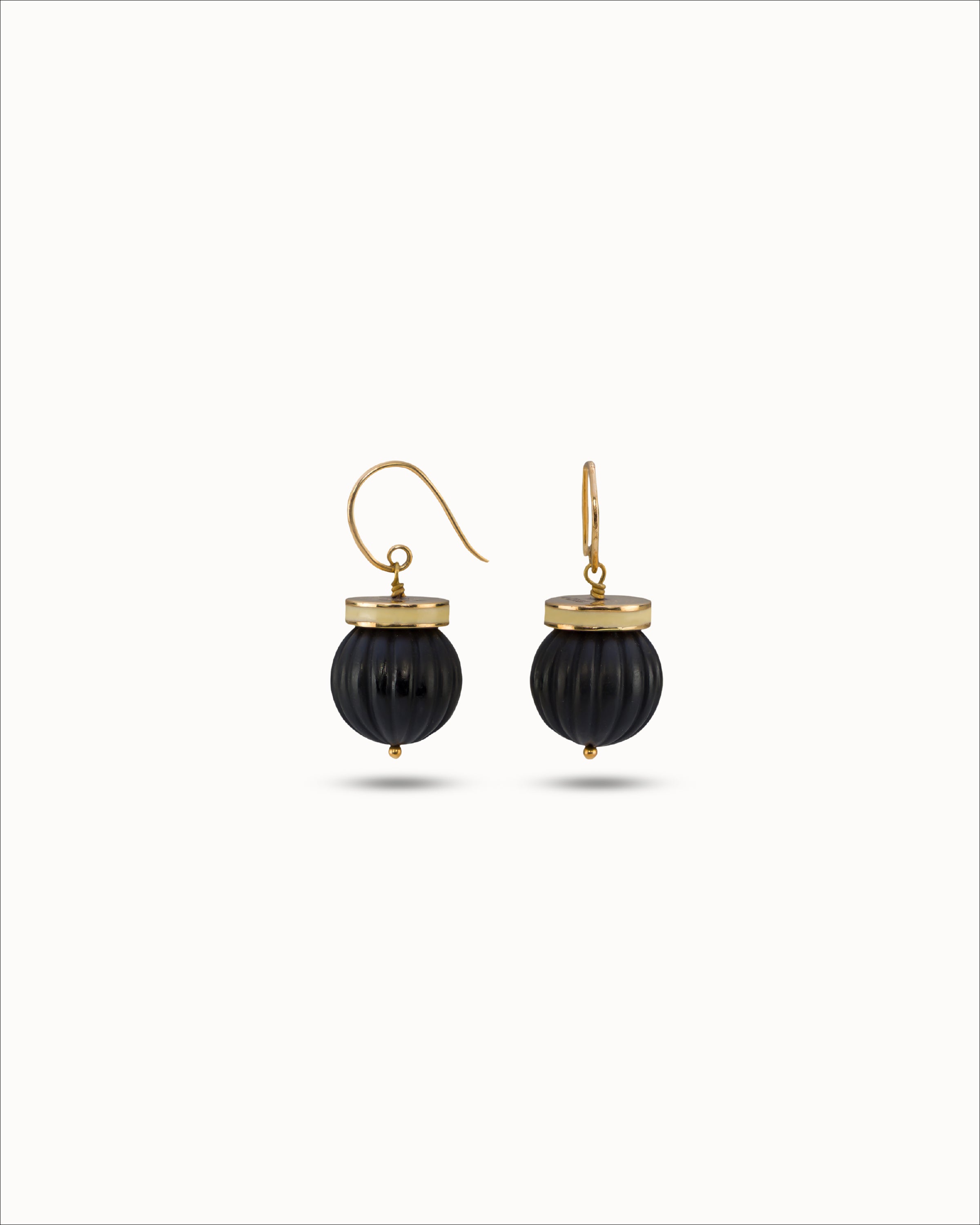 Ahalya Gold & Black Onyx Earrings HG-ONYX-AA-02-0099 - Hook View