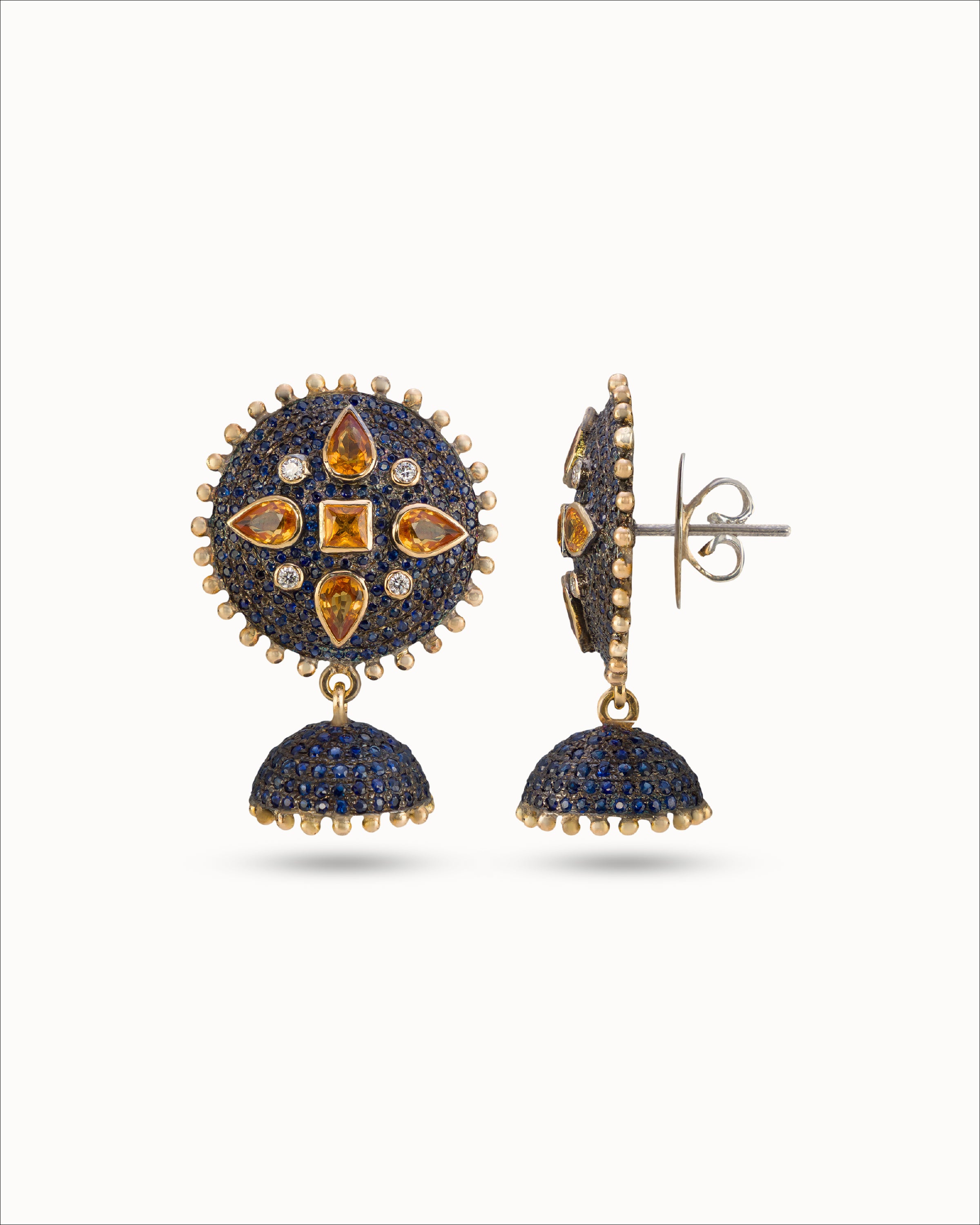 Ahalya Gold & Orange Sapphire Earrings JK-XSPR-AA-02-0101 - Screw View