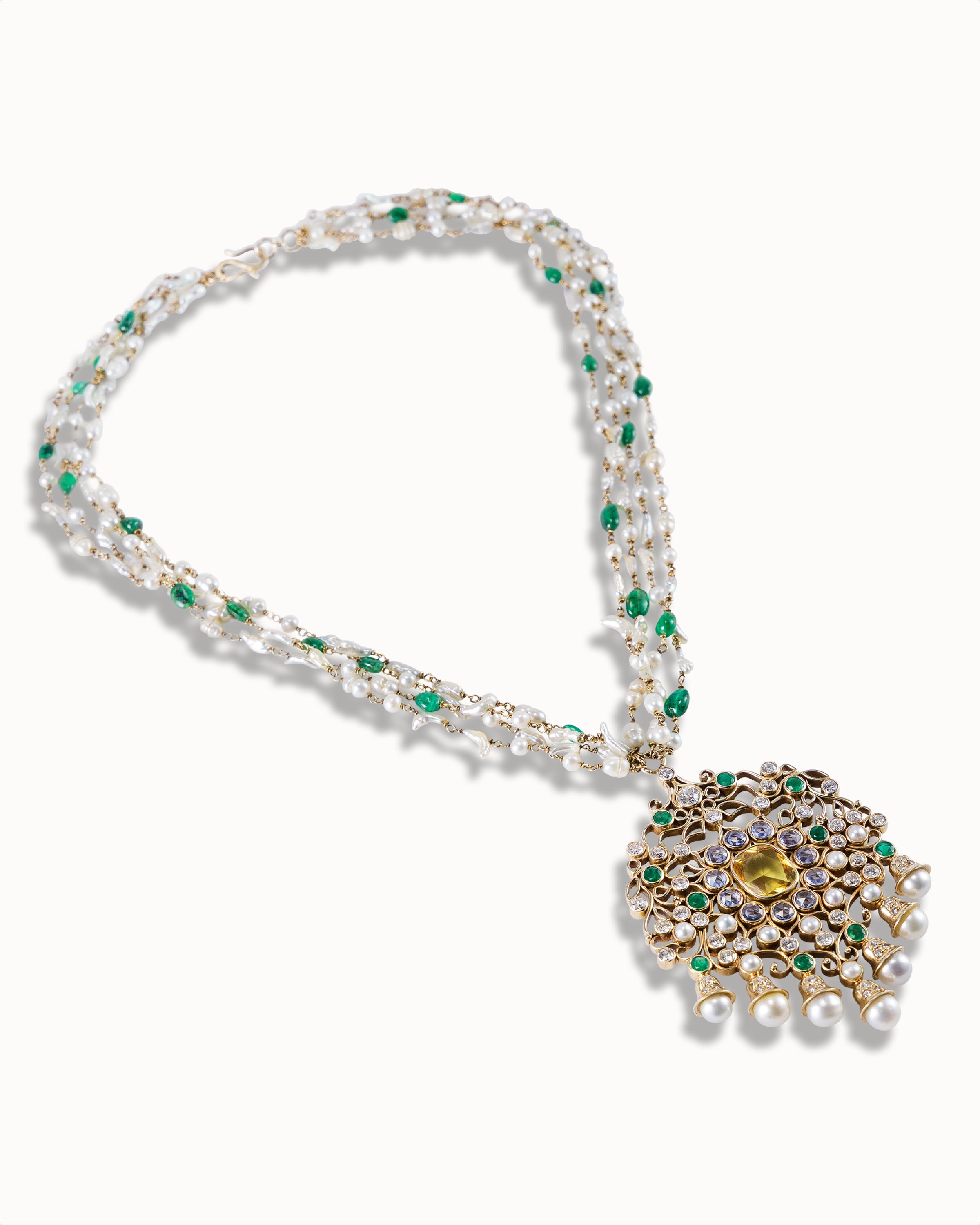 Ahalya Gold & Yellow Sapphire Necklace PD-MXDS-AA-01-0005 - Angled View