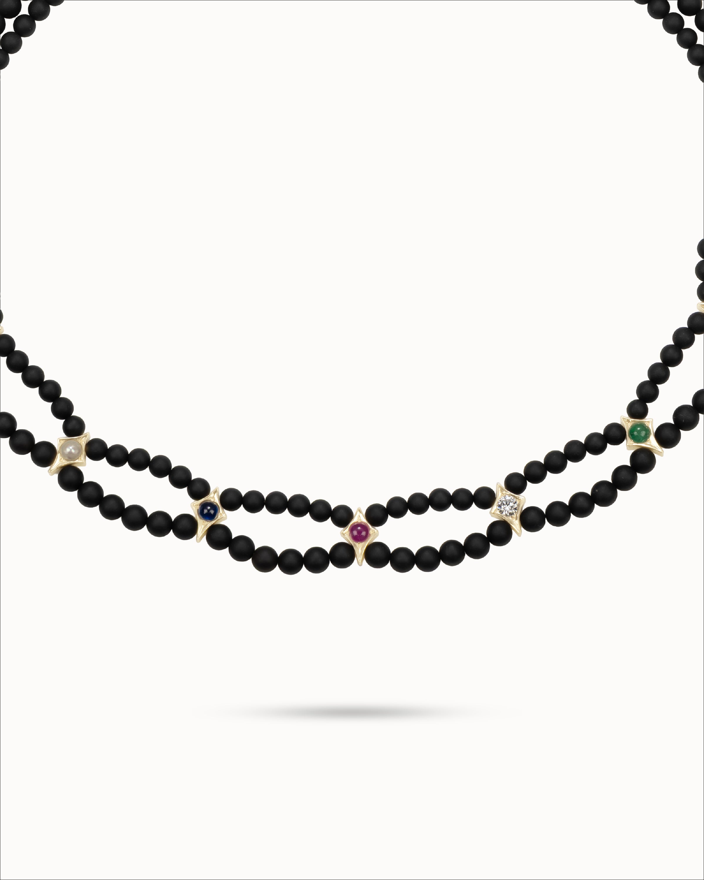 Ahalya Gold & Navaratna Necklace NE-XNRT-AA-01-0053 - Close Up View